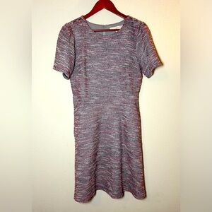 LOFT Pink Black Boucle Tweed Fit and Flare Dress with Pockets Size 8